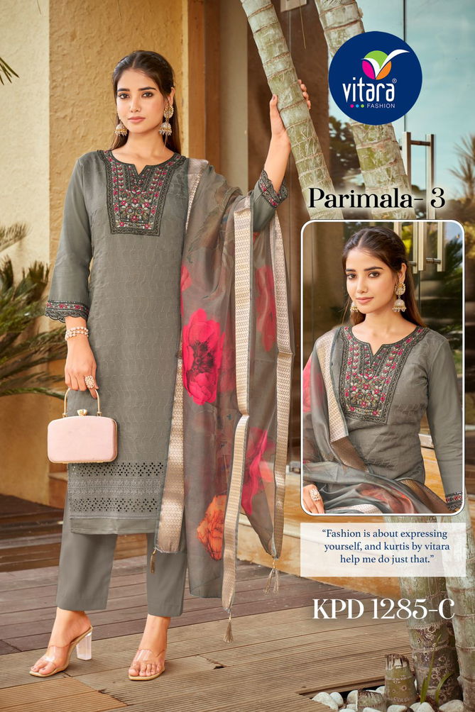 Parimala 3 By Vitara Roman Embroidery Kurti With Bottom Dupatta Suppliers In India